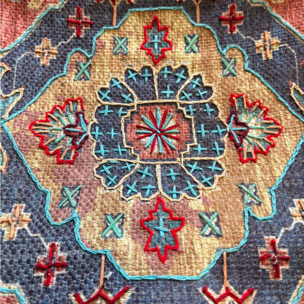 A & P DENIM MULTICOLORED BOHEMIAN TOTE ONE ZIP POCKET INSIDE CLEAN INTERIOR - Picture 3 of 15